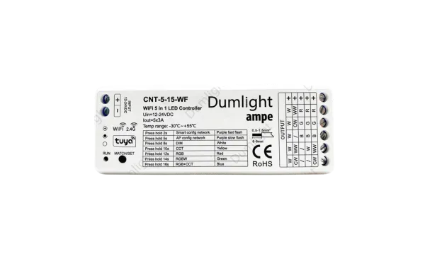 Контроллер Ampe CNT-5-15- WiFi,  5*3A=15A 12-24v, Dumlight