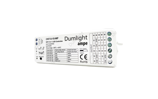 Контроллер Ampe CNT-5-15- WiFi,  5*3A=15A 12-24v, Dumlight